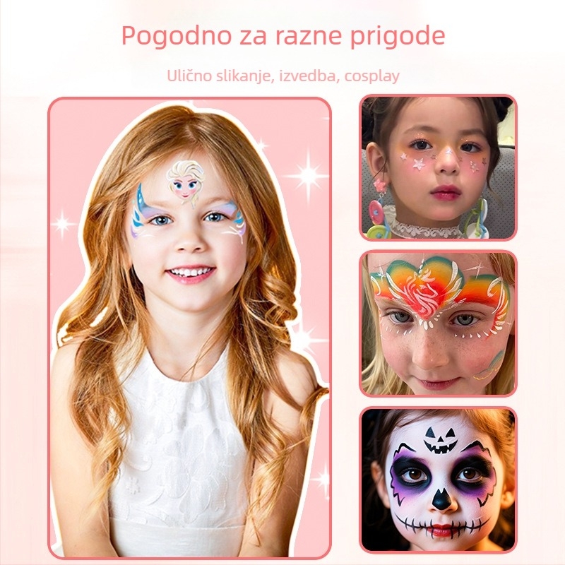 Dječji set za crtanje lica za Halloween sa akrilnim bojama i vodotopnim pigmentima za lice i tijelo