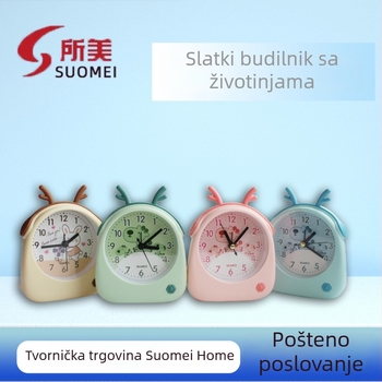 Karikatura budilnik sa životinjskim motivom i jelenjim rogovima, stolni sat za djecu i učenike, šareni dekorativni stolni sat
