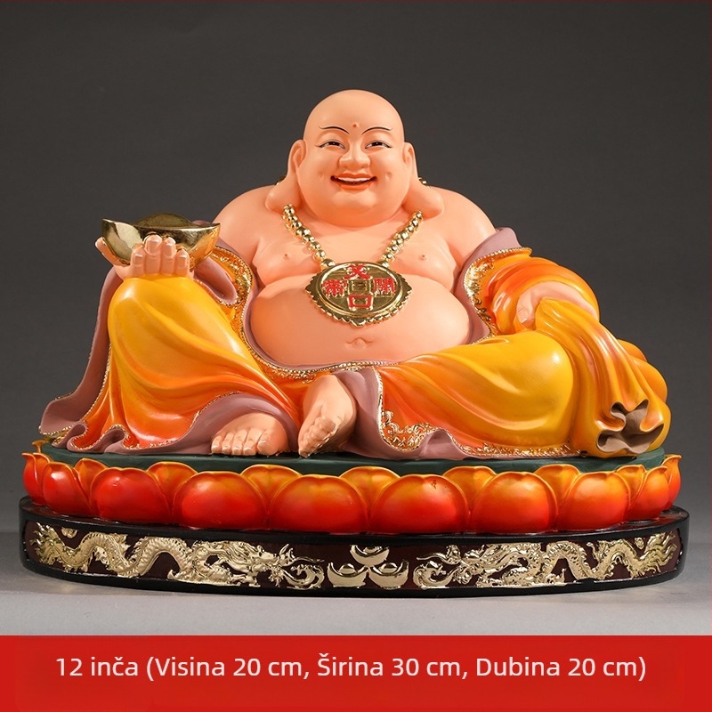 Statua Maitreya Buda, crveni ogrtač, velik trbuh, nasmijani Buda za kućnu dekoraciju, u drvenoj kutiji