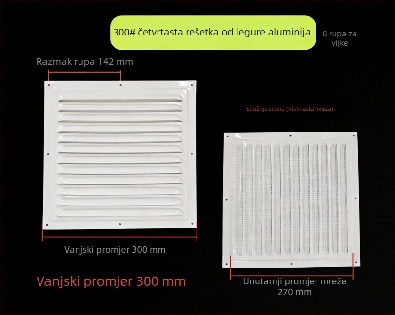 Prozor lamelarna ventilacija od aluminijske legure, za vanjsku stijenu – otporna na kišu i komarce, perforirana mreža za rasipanje topline, poklopac mreže