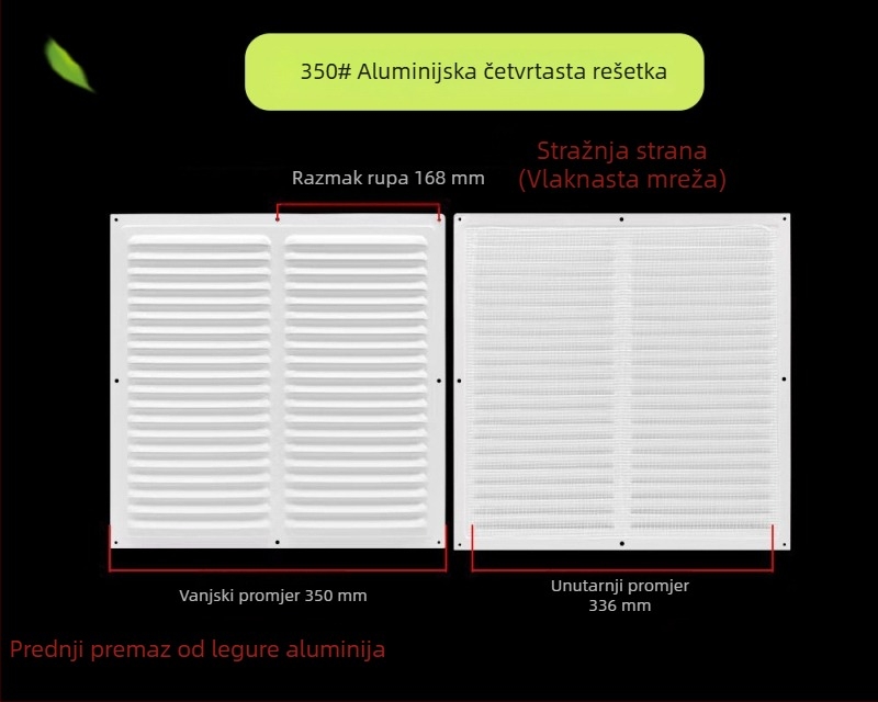 Prozor lamelarna ventilacija od aluminijske legure, za vanjsku stijenu – otporna na kišu i komarce, perforirana mreža za rasipanje topline, poklopac mreže