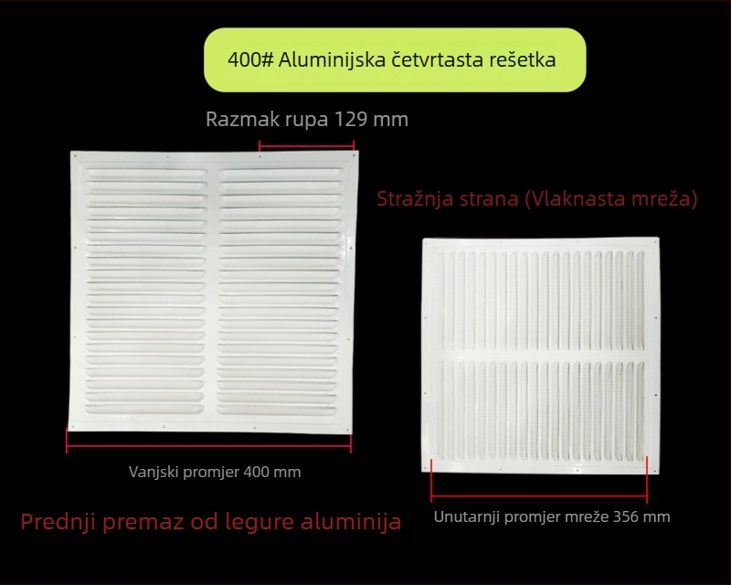 Prozor lamelarna ventilacija od aluminijske legure, za vanjsku stijenu – otporna na kišu i komarce, perforirana mreža za rasipanje topline, poklopac mreže