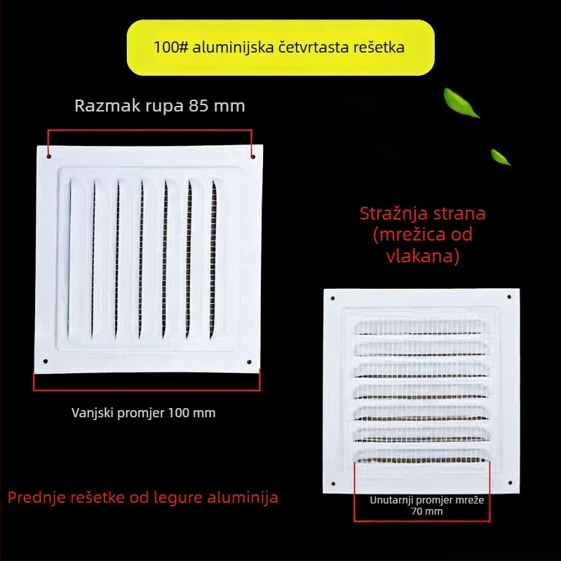 Prozor lamelarna ventilacija od aluminijske legure, za vanjsku stijenu – otporna na kišu i komarce, perforirana mreža za rasipanje topline, poklopac mreže