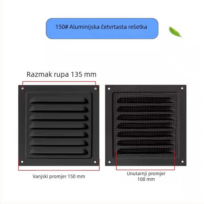 Prozor lamelarna ventilacija od aluminijske legure, za vanjsku stijenu – otporna na kišu i komarce, perforirana mreža za rasipanje topline, poklopac mreže