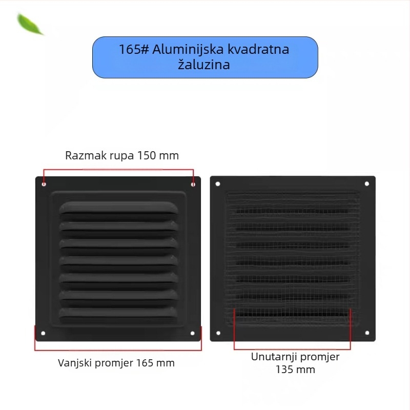Prozor lamelarna ventilacija od aluminijske legure, za vanjsku stijenu – otporna na kišu i komarce, perforirana mreža za rasipanje topline, poklopac mreže