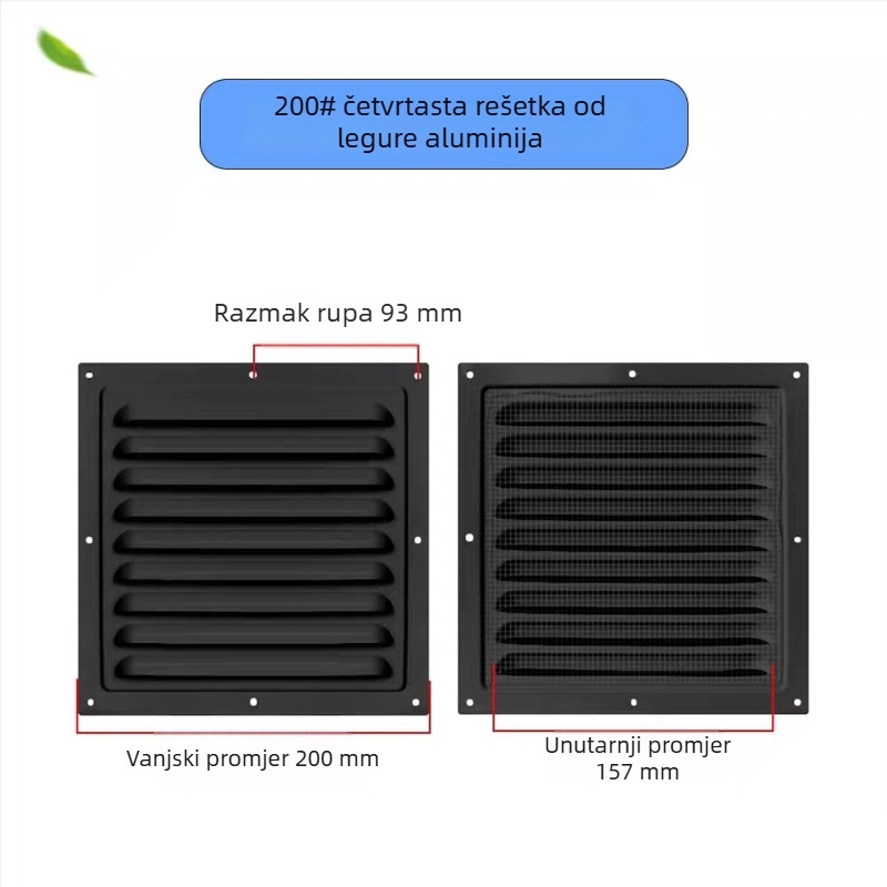 Prozor lamelarna ventilacija od aluminijske legure, za vanjsku stijenu – otporna na kišu i komarce, perforirana mreža za rasipanje topline, poklopac mreže