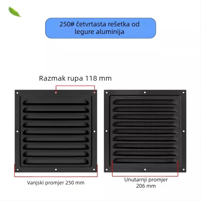 Prozor lamelarna ventilacija od aluminijske legure, za vanjsku stijenu – otporna na kišu i komarce, perforirana mreža za rasipanje topline, poklopac mreže