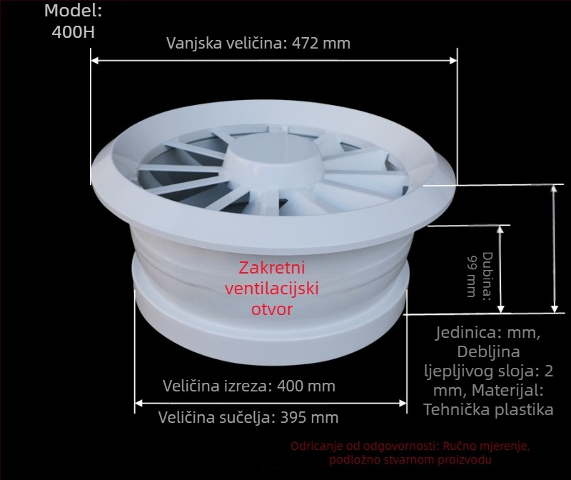 ABS zavojni izlaz zraka za klima uređaj, okrugli, protiv kondenzacije