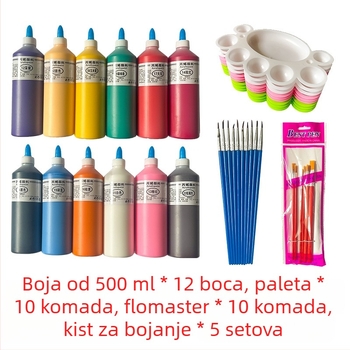Akrilne boje za umjetnost, 500 ml, kutija s 12 boja, velika boca
