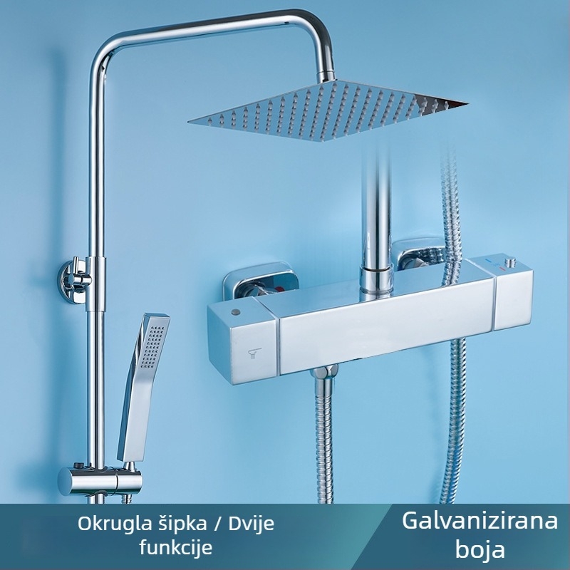 Chromirani set tuša od nehrđajućeg čelika, zaključavanje temperature jednim dodirom, ugrađen na zid, kišna glavica