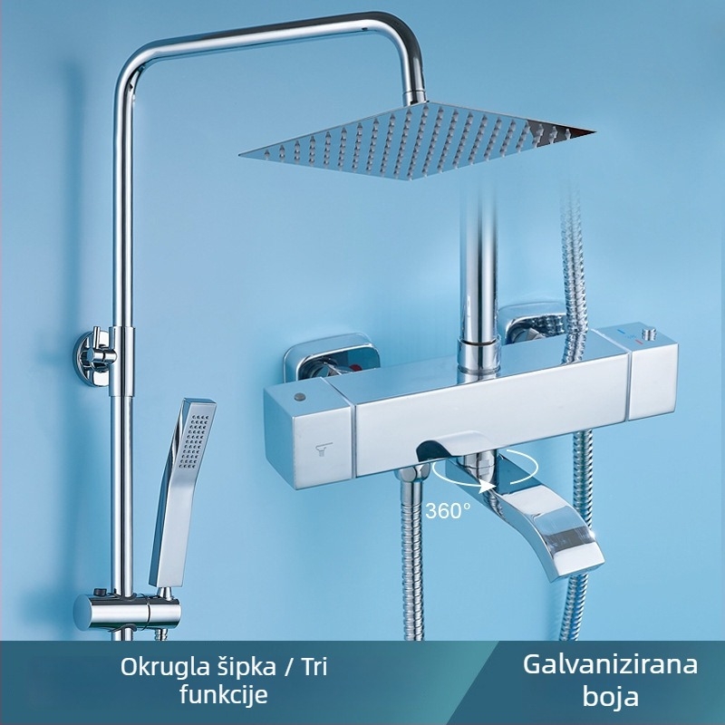 Chromirani set tuša od nehrđajućeg čelika, zaključavanje temperature jednim dodirom, ugrađen na zid, kišna glavica
