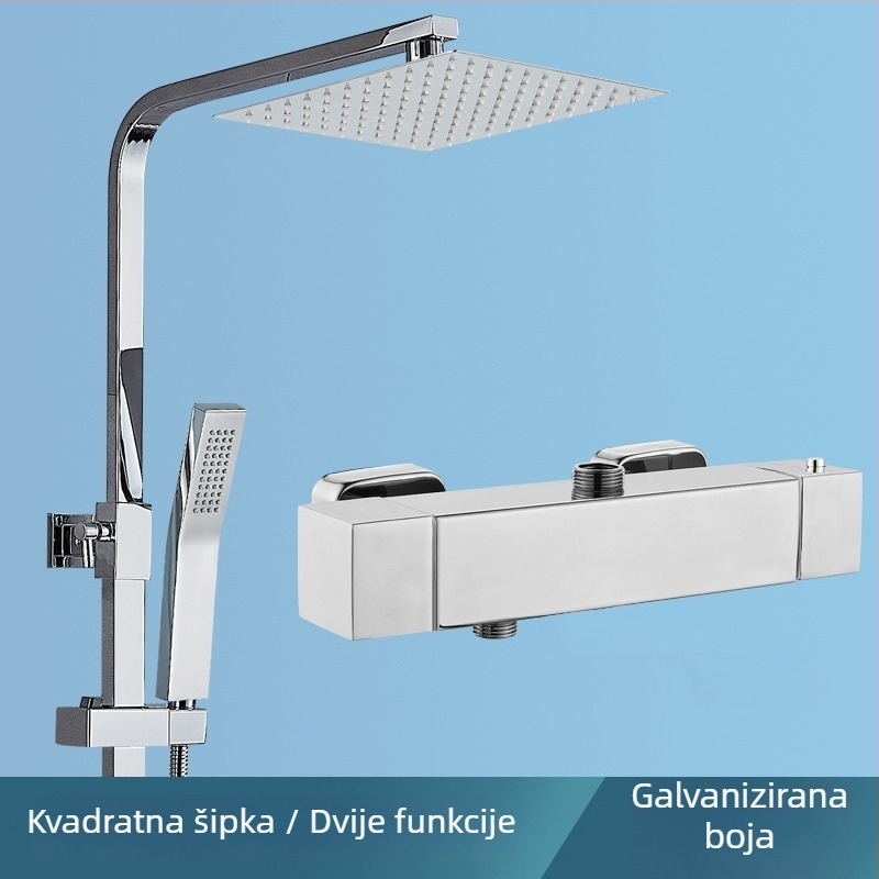 Chromirani set tuša od nehrđajućeg čelika, zaključavanje temperature jednim dodirom, ugrađen na zid, kišna glavica
