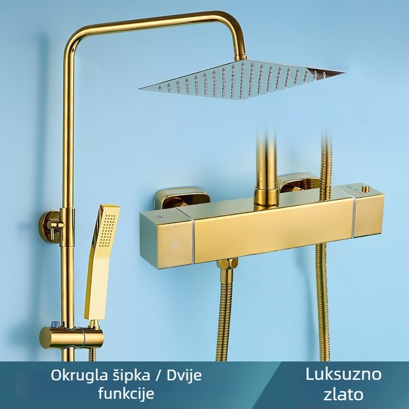 Chromirani set tuša od nehrđajućeg čelika, zaključavanje temperature jednim dodirom, ugrađen na zid, kišna glavica