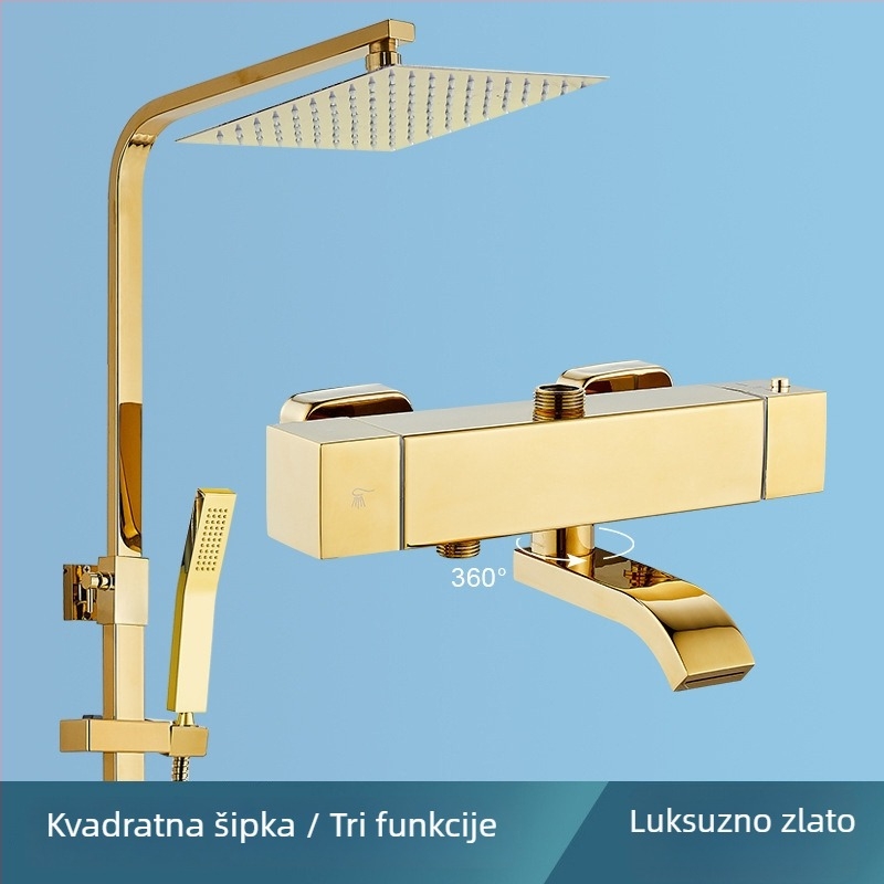 Chromirani set tuša od nehrđajućeg čelika, zaključavanje temperature jednim dodirom, ugrađen na zid, kišna glavica