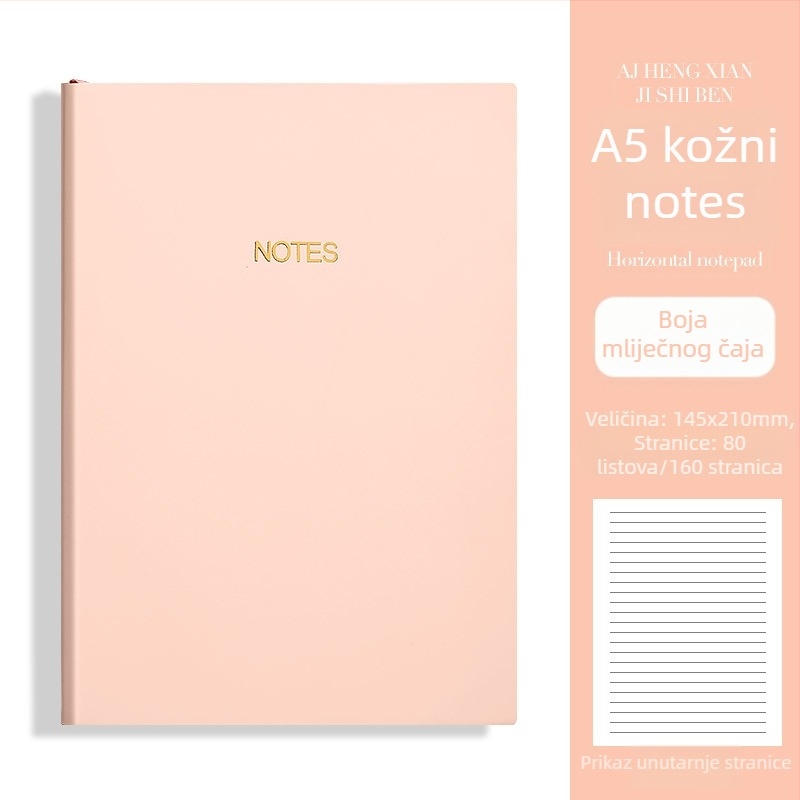 A5 bilježnica s Morandi bojama i kožnom teksturom, za učenike, elegant dnevnik učenja