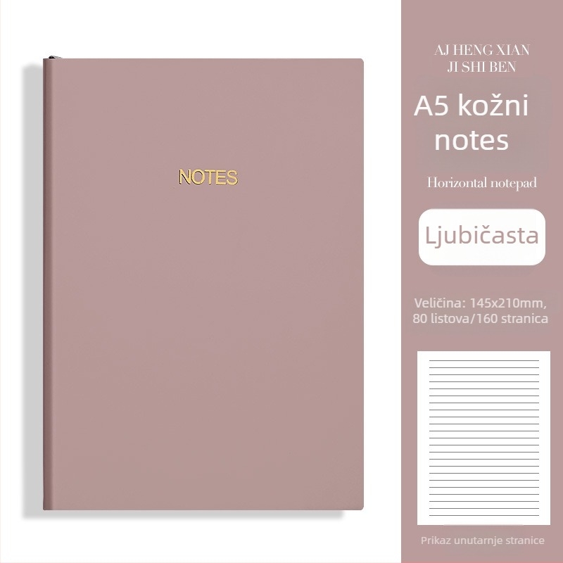 A5 bilježnica s Morandi bojama i kožnom teksturom, za učenike, elegant dnevnik učenja
