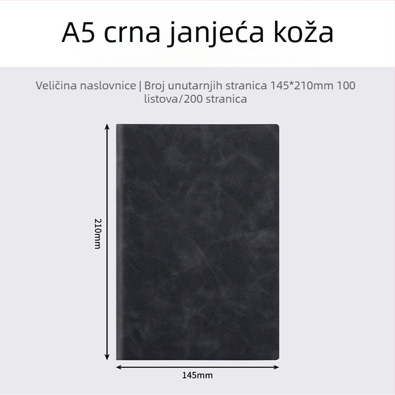A5/B5 poslovni dnevnik od umjetne kože za konferencije, jednostavan dizajn, mogućnost tiskanja logotipa