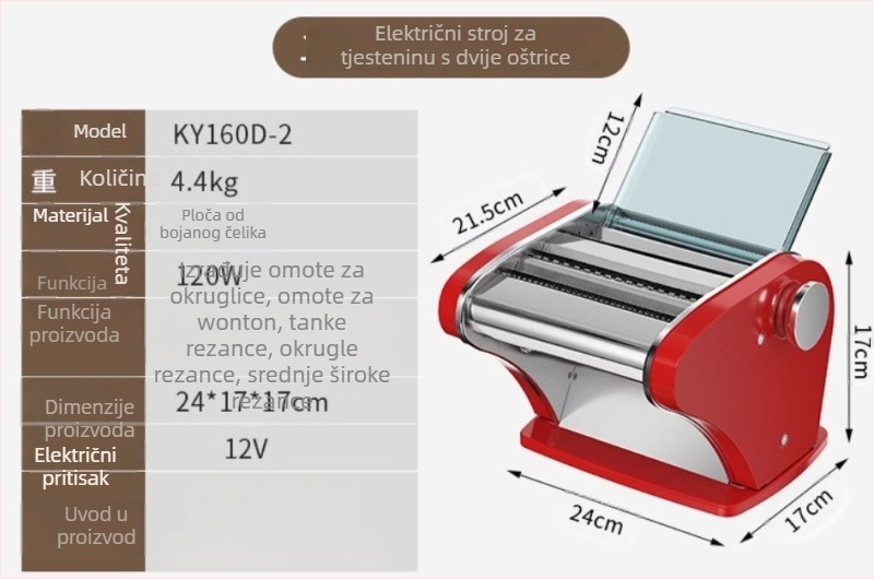 Kompaktni kućni stroj za tjesteninu s funkcijom mijesenja i razvlačenja — višenamjenski stroj za tijesto i listove za knedle