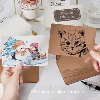 Prazna ručno oslikana razglednica, čestitarska kartica, mala kartica, papir, tvrd karton, crni karton, poruka, potpis, riječ kartica
