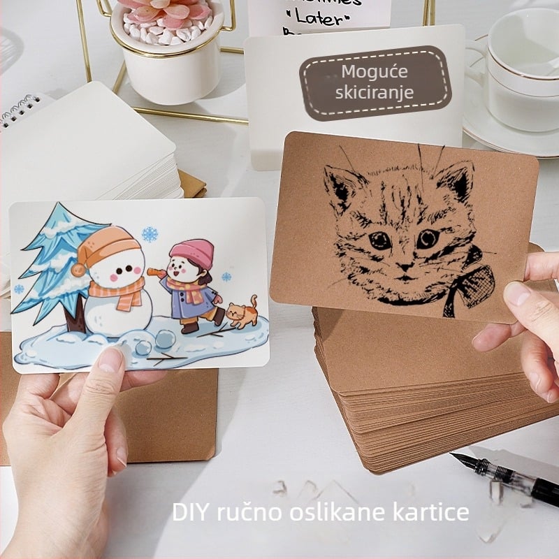 Prazna ručno oslikana razglednica, čestitarska kartica, mala kartica, papir, tvrd karton, crni karton, poruka, potpis, riječ kartica