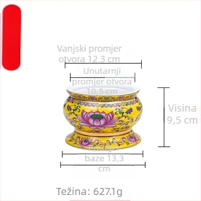 Guoshun emajlirani žuti set: čaša za vodu s lotosom, Sveti Gral, tanjur za ponude voća pred Budom, tanjur za voće i darove, posuda za tamjan