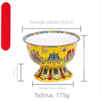 Guoshun emajlirani žuti set: čaša za vodu s lotosom, Sveti Gral, tanjur za ponude voća pred Budom, tanjur za voće i darove, posuda za tamjan