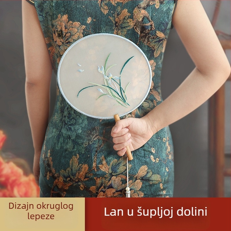 DIY komplet za vez za kružni fan – za početnike, antički stil, križni šav, Suzhou vez, označivač stranica