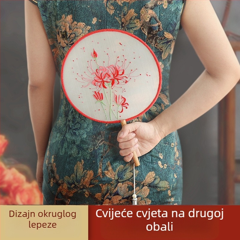 DIY komplet za vez za kružni fan – za početnike, antički stil, križni šav, Suzhou vez, označivač stranica