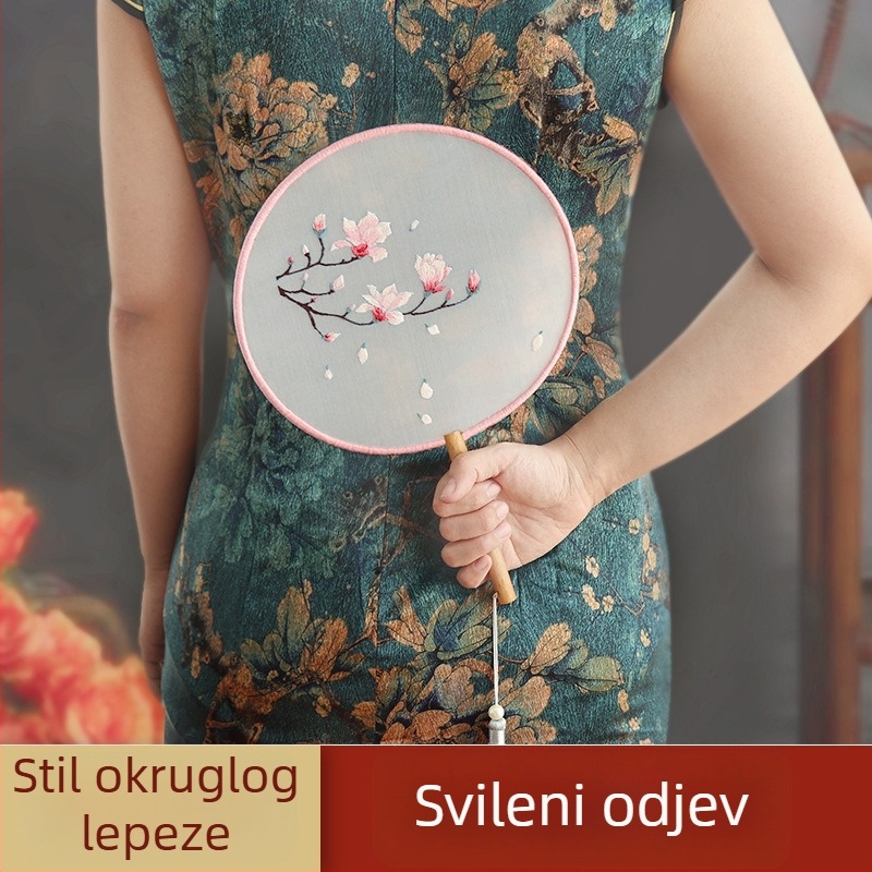 DIY komplet za vez za kružni fan – za početnike, antički stil, križni šav, Suzhou vez, označivač stranica