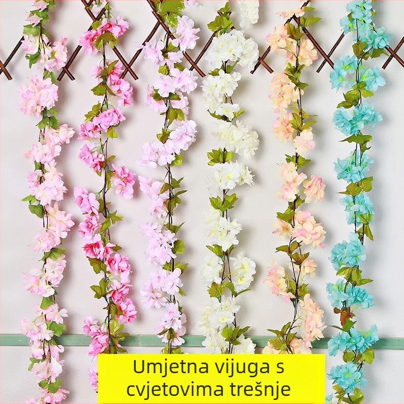 Umjetna vinova loza s trešnjinim cvjetovima za pokrivanje kanala klimatizacije, dekoracija za stolicu, svadbena kulisa i zidni ukras