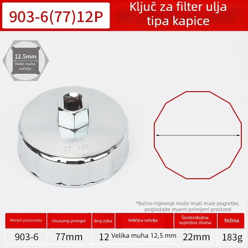 Ključ za kapicu uljnog filtra, alat za demontažu i ugradnju filtera ulja, set nastavaka