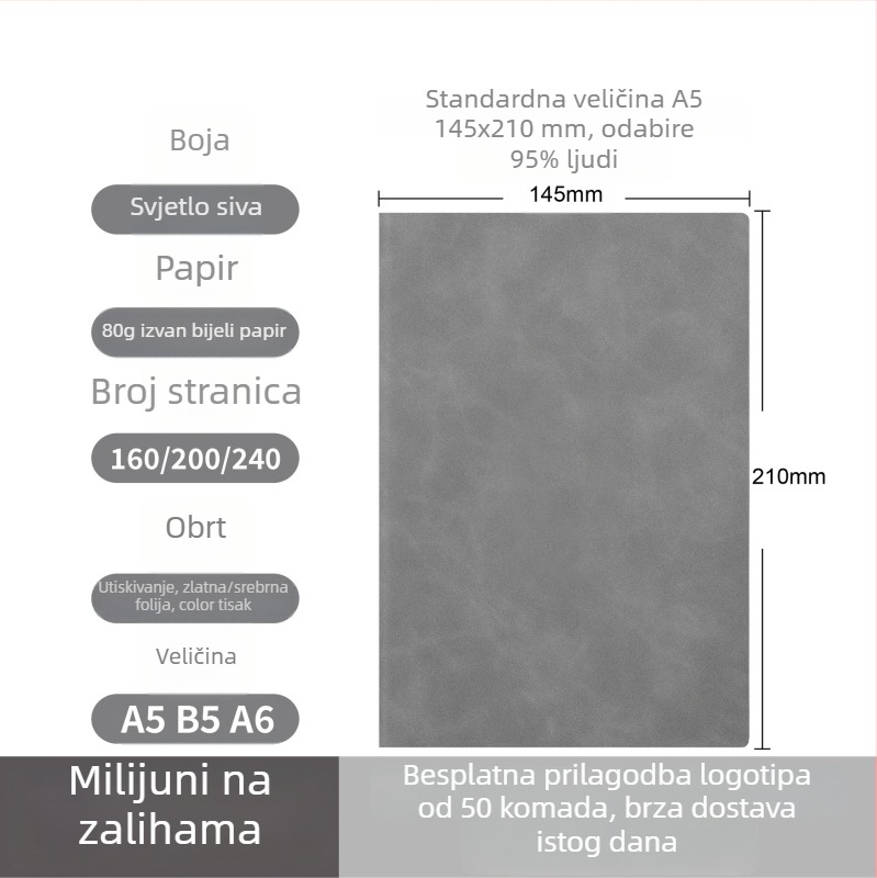 Set bilježnica u poklon kutiji s prilagođenim logotipom, poslovna bilježnica, debela i prijenosna