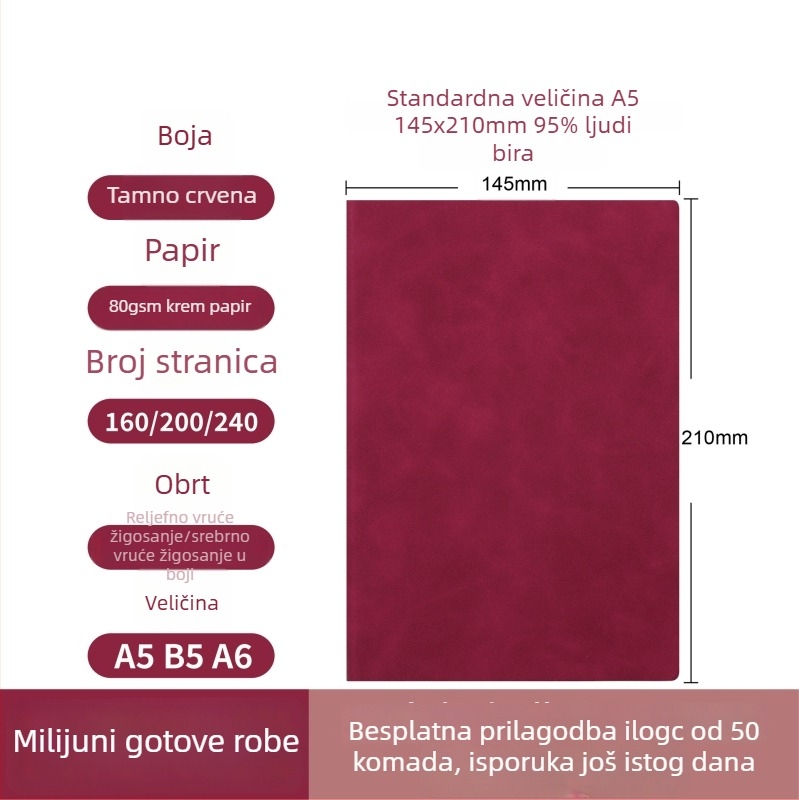 Set bilježnica u poklon kutiji s prilagođenim logotipom, poslovna bilježnica, debela i prijenosna