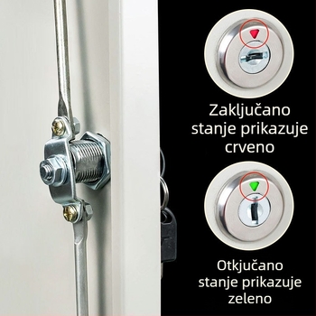 Katanac za arhivski ormar s metalnim vratima i zaslonom, mehanizam gornje–donje spojne šipke, prikladan za djelatničke ormariće i arhive, cilindar brave.