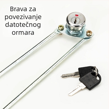 Katanac za arhivski ormar s metalnim vratima i zaslonom, mehanizam gornje–donje spojne šipke, prikladan za djelatničke ormariće i arhive, cilindar brave.