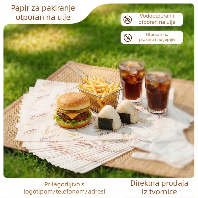 Papir za hamburger, jednokratni papir za zamatanje sendviča, otporan na masnoću s PE premazom, za hamburgere, prženu piletinu, pileće rolice i rižine kuglice