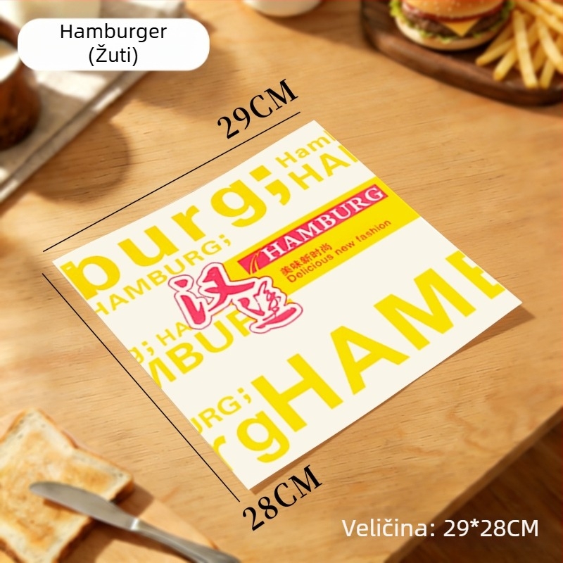 Papir za hamburger, jednokratni papir za zamatanje sendviča, otporan na masnoću s PE premazom, za hamburgere, prženu piletinu, pileće rolice i rižine kuglice