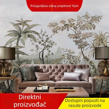 Američka retro tapeta s biljkama tropskog prašuma, bezšavno zidno platno za dom, ekološki certificirano