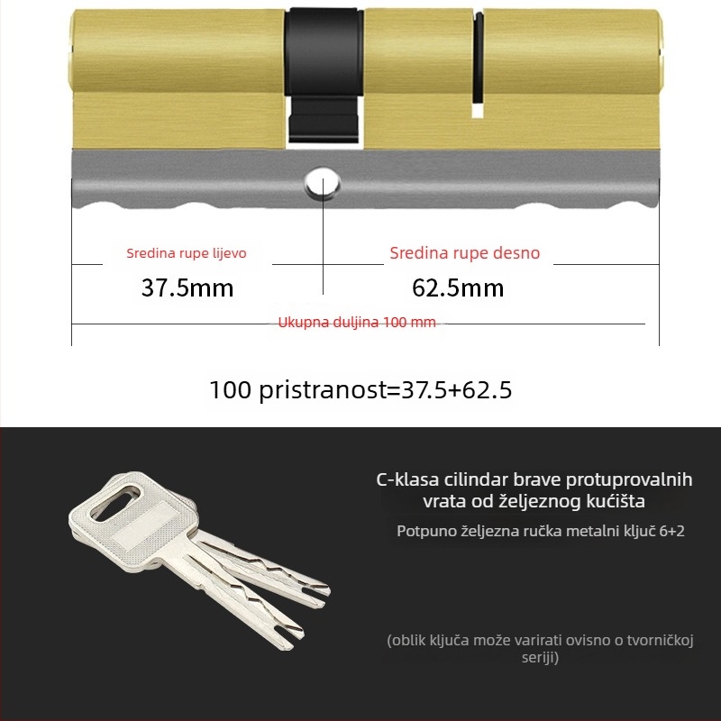 Bakreni cilindar brave za sigurnosna vrata, zaštita od krađe
