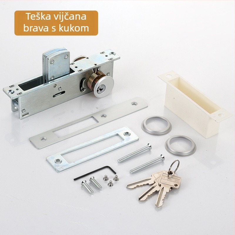 Dejiken brava za vrata 554 od aluminijske legure za vrata sa staklenim okvirom, teška podna brava s kukom i križnim ključem, cilindar tipa 84