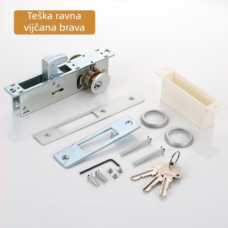 Dejiken brava za vrata 554 od aluminijske legure za vrata sa staklenim okvirom, teška podna brava s kukom i križnim ključem, cilindar tipa 84