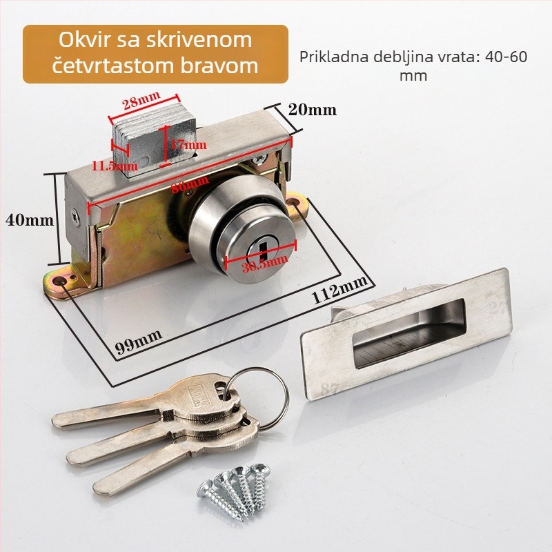 Dejiken brava za vrata 554 od aluminijske legure za vrata sa staklenim okvirom, teška podna brava s kukom i križnim ključem, cilindar tipa 84