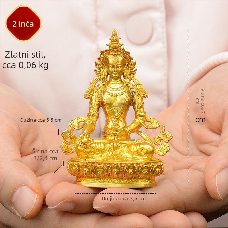 Potpuno pozlaćene bakrene figurice Padmasambhvae, Bhaisajyaguru, Zelena Tara, Manjushri, Shakyamuni Buddha, Amitabha i Žuti Džambhala za osobnu uporabu