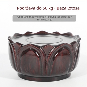 Okrugli drveni postoljak za kućni oltar s kipama Bude, Guanyina i Boga bogatstva