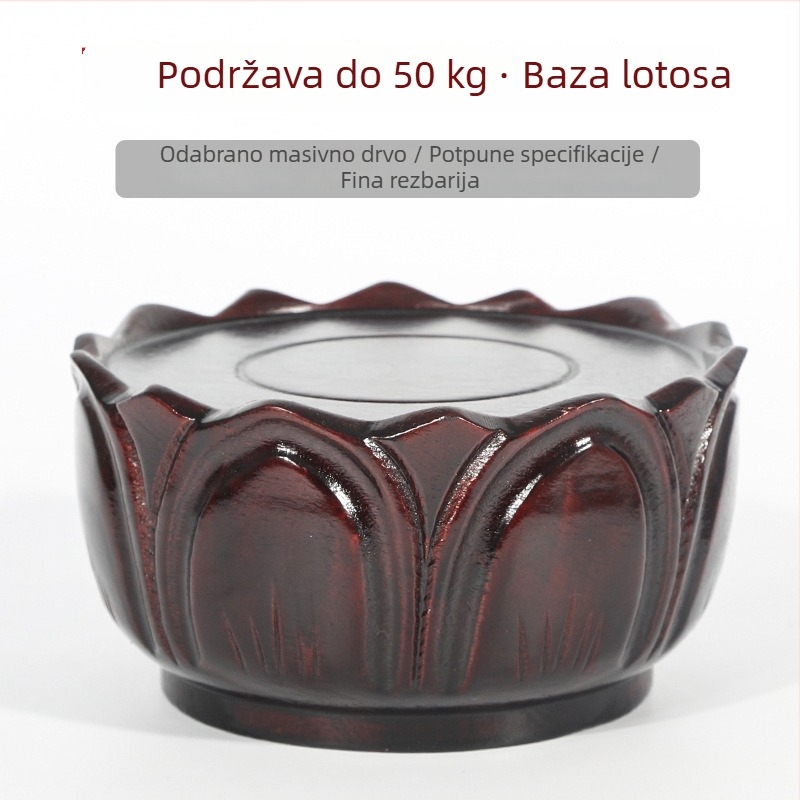Okrugli drveni postoljak za kućni oltar s kipama Bude, Guanyina i Boga bogatstva