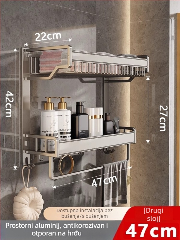 Bez bušenja: dvostruki zidni stalak za ručnike od aluminija, za kupaonicu i kuhinju