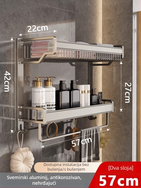 Bez bušenja: dvostruki zidni stalak za ručnike od aluminija, za kupaonicu i kuhinju