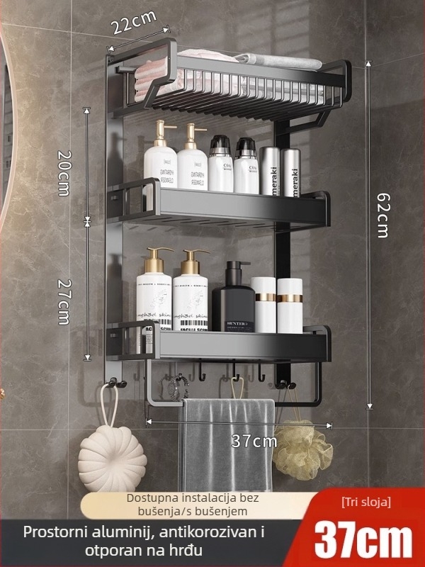 Bez bušenja: dvostruki zidni stalak za ručnike od aluminija, za kupaonicu i kuhinju