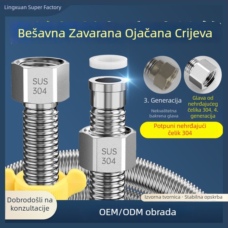304 nehrđajući čelik, fleksibilna kovna cijev s nabora, ojačani zid, ulaz toplu i hladnu vodu za bojler i zahod, eksplozijski otporna metalna cijev