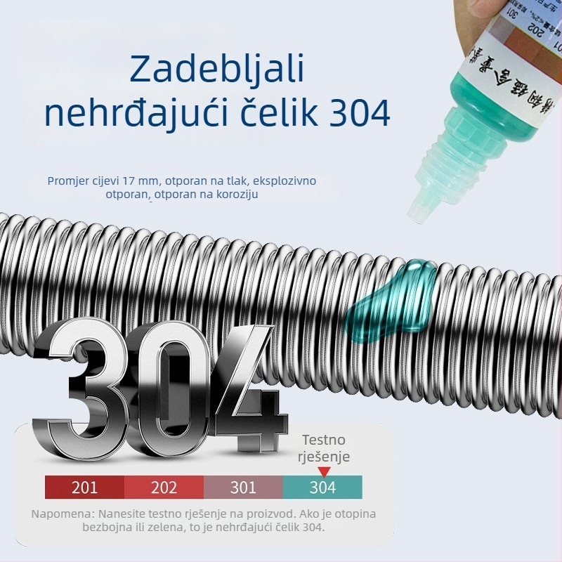 304 nehrđajući čelik, fleksibilna kovna cijev s nabora, ojačani zid, ulaz toplu i hladnu vodu za bojler i zahod, eksplozijski otporna metalna cijev